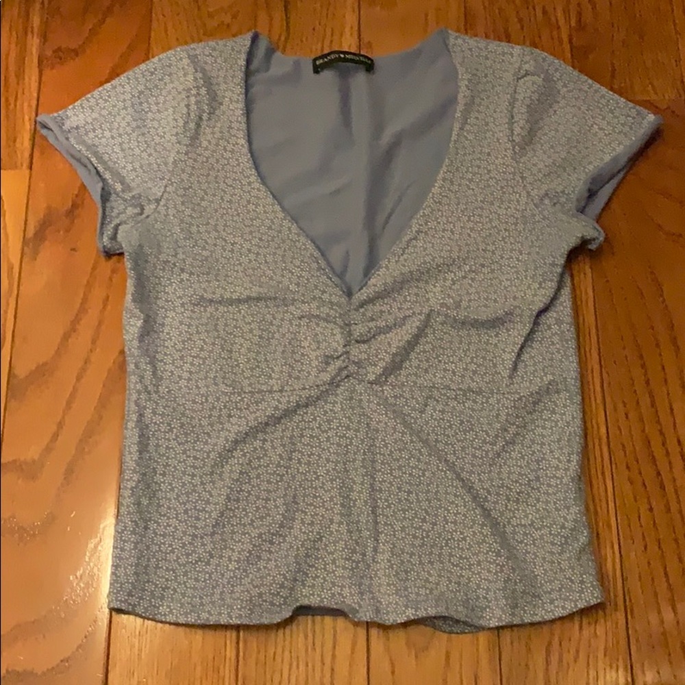 Brandy Melville Blue and White Floral Gina Top